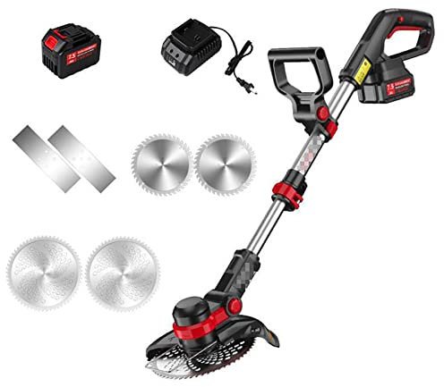 ATAAY Tosaerba Elettrico 20V, con 3 Lame Lame 20V/7.5Ah Batteria Domestica Piccolo Tosaerba Cordless Manico Telescopico Regolabile Testa Macchina Rotante Tagliaerba Giardino