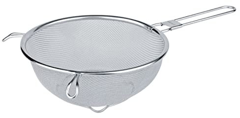 Tradineur - Colador con patas de acero inoxidable, malla fina, ganchos frontales, escurridor metálico, colar harina, pasta, apto lavavajillas, Ø18 cm
