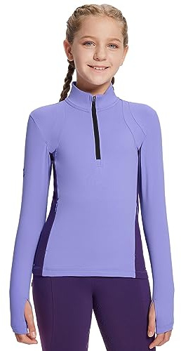baleaf Girls Long Sleeve Shirts Fleece Jacket Fall Half Zip Pullover Kids Sweatshirts Thermal Coat Ice Skating Purple S