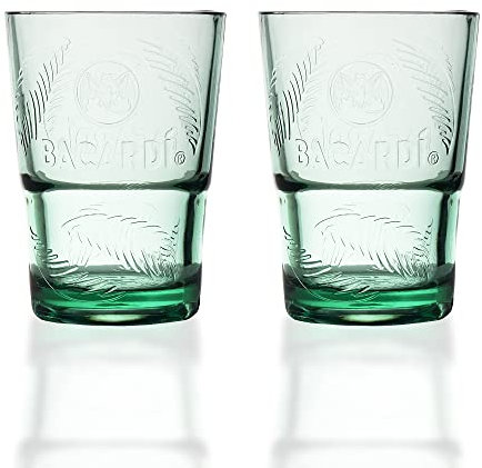 2 Stück Original Bacardi Rum Gläser Longdrinkglas Cocktailgläser in grün mit Bacardi Schriftzug und Palmmotiv