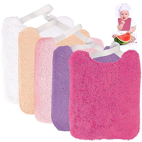 EIGHT4TWO® Baberos Bebé Impermeables y 100% Algodón - Fabricado 100% en España - Pack de 5 Baberos con Goma para Guardería - Ideal para Bebés de 6 a 24 Meses (ROSADOS)