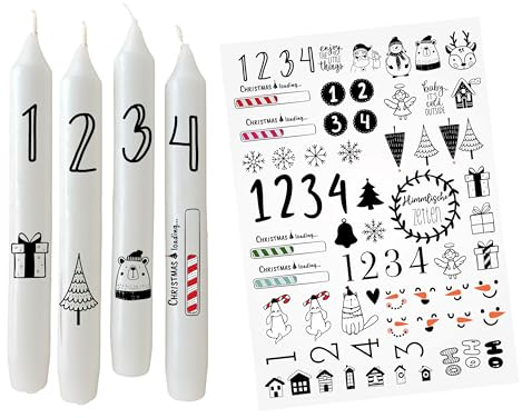 DIN A4 Tattoofolie Weihnachten Advent – Kerzenfolie Adventszahlen für Kerzen & Keramik – DIY Weihnachtsdeko & Geschenkidee