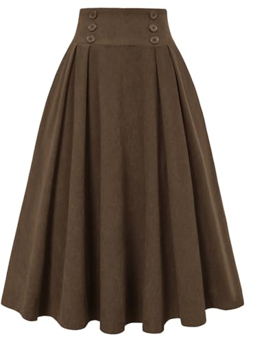 Belle Poque Plus Size Skirt for Women Elegant Flared A-Line Skirt for Office Work Midi Length Brown BP0859-03 XXL