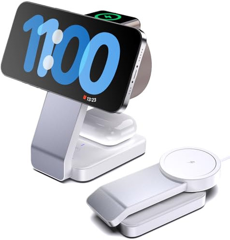 Cargador Inalambrico, Cargador Magnetico 3 en 1 Apple para mag-Safe iPhone 15 16 14 13 12 Pro MAX, Cargador Inalámbrico para iwatch 8 7 6, Wireless Charger para Airpods Pro 3/2 con Luz