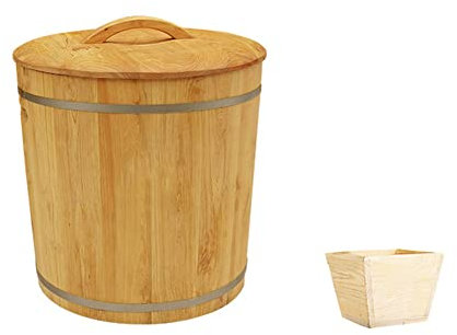 Récipient de stockage des aliments de cuisine Distributeur de riz 5-20 kg Barils de stockage de céréales de farine sèche de riz en bois avec couvercle et bande de fer pour noix de haricots,