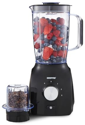 GEEPAS Food Jug Blender |1.8L Smoothie Maker & 60G Spice Mill 600W Black | 3 Speed & Pulse Turbo Button for Ice Crushing Overheat Protection
