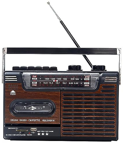 Boombox Vintage con Radio Am/FM, Conector para Auriculares y USB: admite Tarjeta de Almacenamiento y Casete Grabador