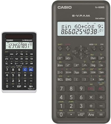 Casio FX-82SOLARII Schulrechner Schwarz Display (Stellen): 12 solarbetrieben (B x H x T) 71 x 10 x 134 mm & FX-82MS-2 Wissenschaftlicher Taschenrechner, Batteriebetrieb, grau