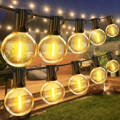 Festoon Outdoor Lights Mains Powered - 65.5FT 20M G40 Garden Outside Festoon Lights Mains Powered with Shatterproof LED Bulbs Hanging Patio Lighting for Indoor and Waterproof for Gazebo Pergola