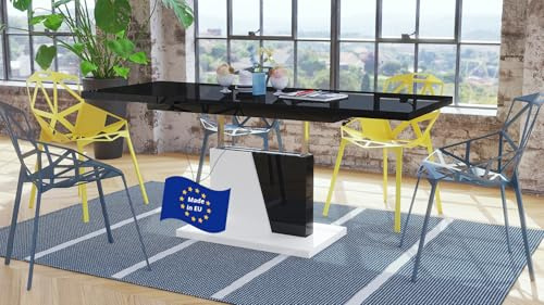 Grand Noir Couchtisch ausziehbar höhenverstellbar 120/180cm in Schwarz Hochglanz / Weiß matt modern vielseitig Wohnzimmertisch Esstisch Beistelltisch Sofatisch platzsparend hochwertig Wohnzimmer