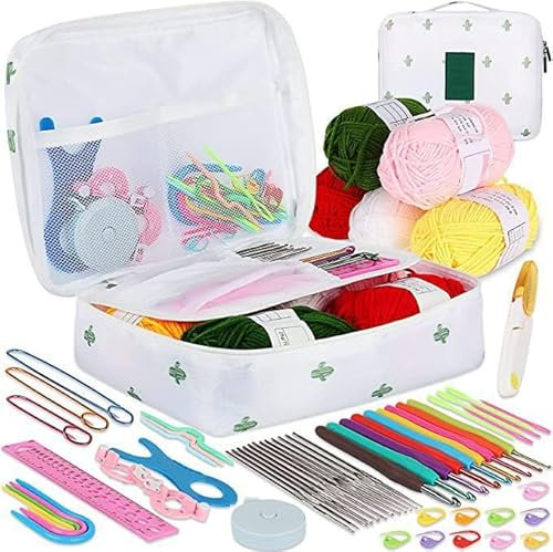 ZAXER Set Weiß Kaktus Häkel Anfängerhäkelset, 60-teilig, farbige Häkelnadeln mit Softgrip zum Häkeln von Garn und Wolle, 0,6 mm - 6,0 mm Ergonomisches Häkelset mit Häkeltasche, Zubehör