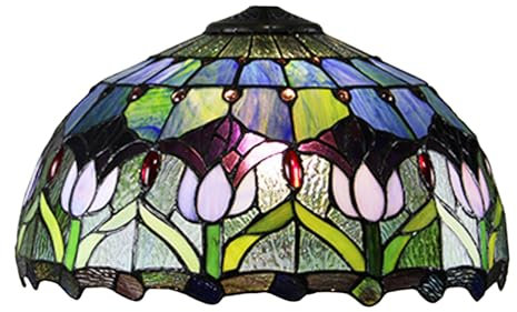 BOTOWI 16 Tulipe Abat-Jour de Remplacement Tiffany Floral Abat-Jour de Lampe en Verre teinté Antique Art Traditionnel Design Couvre-lumière Seulement pour Lampes de Table Lampes à Suspension,Bleu