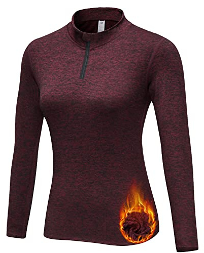WOWENY Funktionsshirt Damen Langarm Laufshirt Winter Thermooberteil Sweatshirt Damen Ohne Kapuze Langarmshirt Sportshirt Fitness 1/4 Zip Wandershirt Atmungsaktiv