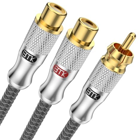 EMK Cavo di prolunga RCA placcato oro con splitter a Y da 1 maschio a 2 femmine, design schermato per subwoofer, TV e home theater (30 cm)