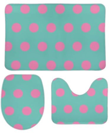 U-Förmiger Teppich Tupfen Aqua & Pink Wc Vorleger Set 3 Teilig Waschbar Badezimmer Vorleger 3-Teiliges Weiches Badezimmer-Garnitur Für Dusche Badezimmer Badewanne