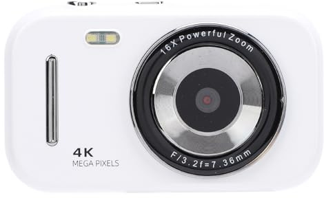 ASHATA Digital Camera, 4K Vlogging Camera, 48MP 16X Digital Zoom Digital Camera, 2.8 Inch Display Rechargeable Video Recorder for Boys Girls Students (White)