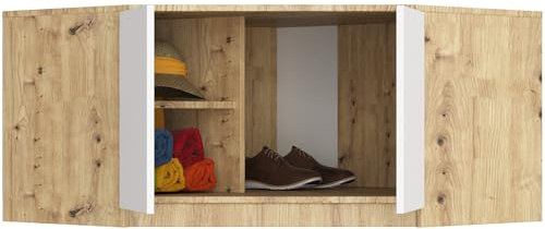BDW - Eckschrank Aufsatz - für Schrank 100 cm breit - mit 2 Türen und 3 Einlegeböden - Erweiterung für Kleiderschrank - für Schlafzimmer, Flur - 100x50x55 cm - Artisan Eiche/Weiß