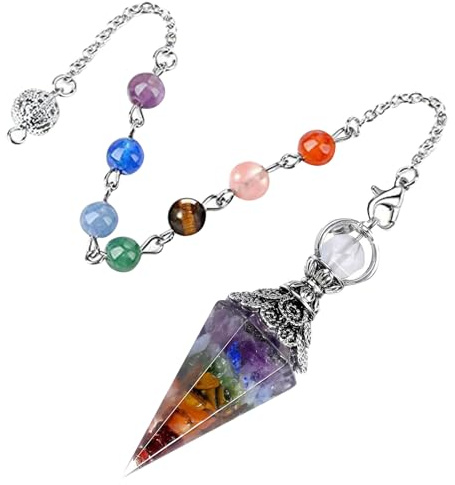 Pendule Divinatoire de Radiesthésie 7 Chakras,7 Chakra Pendule Sephoroton,Pendule en Pierre de Guérison,Pendule Chakra Divinatoire pour Reiki Guérison Méditation