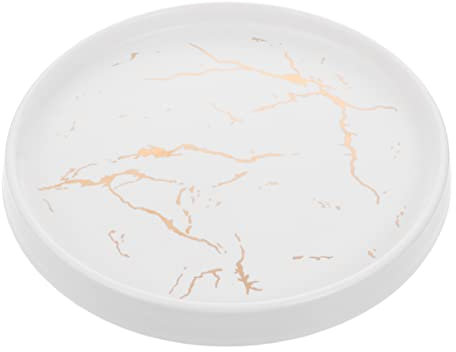 LIFKOME Plateau à Bijoux en Céramique Marbrée 20 Cm, Plat Décoratif Rond Blanc, Support pour Alliances et Assiette à Dessert, Accessoire Élégant pour Présentation Bijouterie