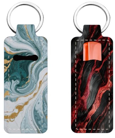 FREEBLOSS 2Pc Porte Clé Rouge a Lèvres Porte-Rouge a Lèvres Porte-Clé Porte-Rouge a Lèvres Marbre Porte-Clés Baume a Lèvres Pochette Portable pour Baume a Lèvres pour Femme