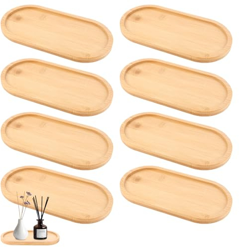STARVAST 8 Stück Bambus Tablett Ovale Serviertablett Holz Dekotablett, rutschfeste Kanten Verdicktes Holztablett, Bambus Teller für Untersetzer Sukkulenten Tee Kaffee Kuchen, 20 X 10 X 1cm