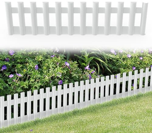 FIVMEN Bordure de jardin en plastique 43x12 cm Cerclage de parterre de fleurs avec piquets de sol Clôture flexible pour parterre de fleurs, 12 pièces Blanc
