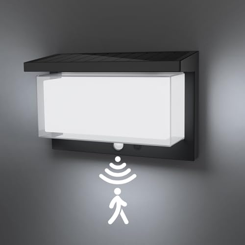 Solarlampen für außen mit Bewegungsmelder, IP65 Wasserdicht LED Wandleuchte Aussen, Außenbeleuchtung für Garage Wandlampe 6000K Außenleuchte Wand, Außenwandleuchte für Garten Flur Treppenhaus (A)
