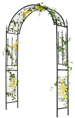 RELAX4LIFE Arco para Rosas de Metal con Revestimiento de Polietileno, Arco para Globos de Tubos de Metal con 4 Estacas de Suelo para Jardín, Patio, Boda (Modelo 3, 143x40x234cm)