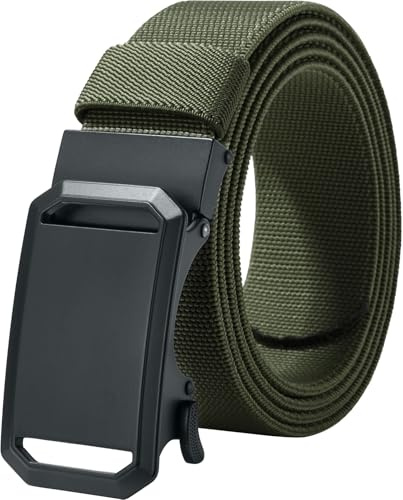 LionVII Elastiskt spärrbälte med automatiskt spänne, justerbart och stretchigt, arbetsbälte för män, 130 cm, Armégrön, L
