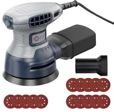 5-Inch Random Orbital Sander with Brake, 3.0AMP Electric Palm Sander 6 Variable Speed, 13000RPM Power Sander with 15pcs Sandpapers, ZeroDust & Vacuum Attach Collection System for Woodworking Sanding