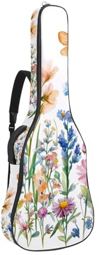 Gitarrentasche, 101,6 cm, 104,7 cm, 1 cm dick, Schaumstoff, weich gepolstert, für Akustik-, E-Bass, klassische Gitarre, Aquarell, Wildblumen, Kräuter, Gras, Schmetterlinge und Libelle, Mehrfarbig 04