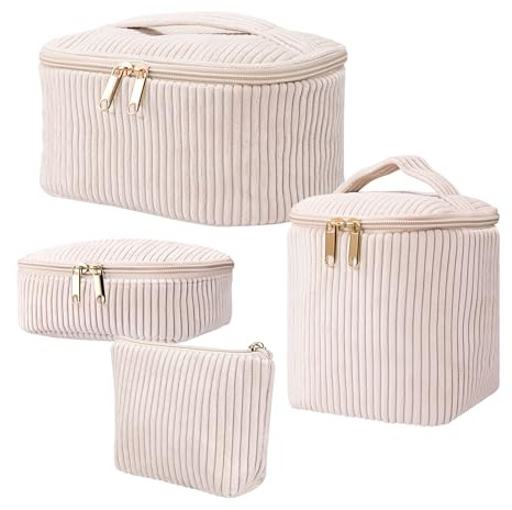 4er Set Kosmetiktasche Kulturtasche Damen, Kulturbeutel Make Up Tasche, Tragbare Schminktasche Makeup Bag Cosmetic Bag Waschtasche Groß für Frauen Mädchen Alltag und Reisen (Cremeweiß)