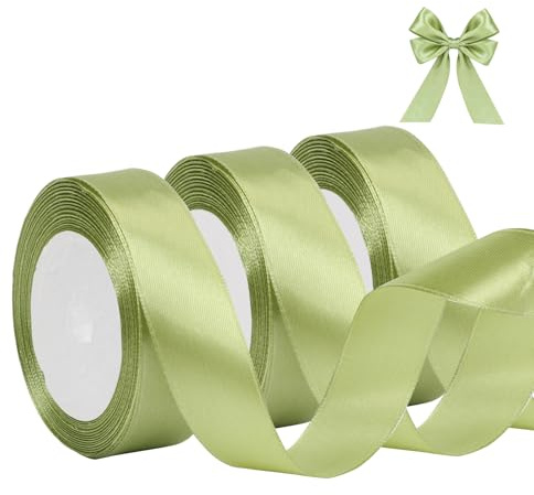 Geschenkband Salbei Grün 25mm,66M Satinband Grün,Schleifenband Weihnachten Breit,Geschenk Bänder Stoff,Band für Geschenkverpackung Taufe Geburtstag Hochzeit Dekoration