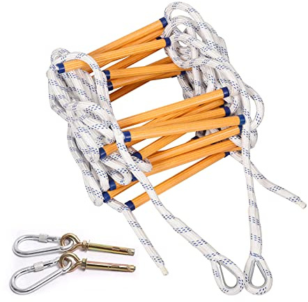 Échelle de Corde d'évacuation d'urgence, échelle de sécurité de 8 m pour Adultes de 2 à 6 étages, échelle de Secours Portable avec Crochets pour Un Sauvetage Rapide et sécurisé