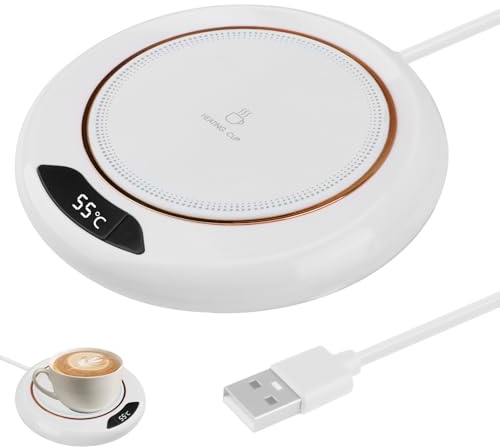 OddMart Coffee Mug Warmer, Coffee Cup Warmer for Desk with 3 Temperature Settings (45-75°C) & LED Display USB Powered Heated Warmer Plate with 8h Auto Shut-Off Smart Touch for Coffee Tea Milk (White)