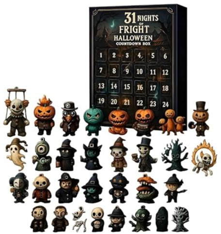 31 Noches de Terror - Calendario de Adviento de Halloween 2025, Caja de Regalo para el Calendario de Adviento de Halloween 2025, Muñecas de Terror Coleccionables, Decoraciones en Miniatura y Adornos