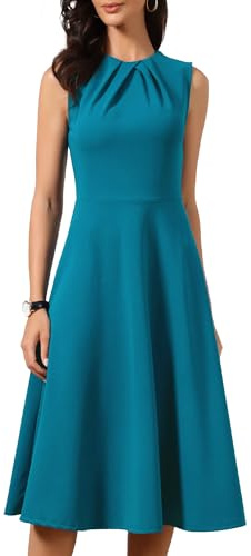 Allegra K Abito Midi da Donna con Maniche 2026 Elegante da Lavoro da Festa da Cocktail in Stile A Blu Pavone M