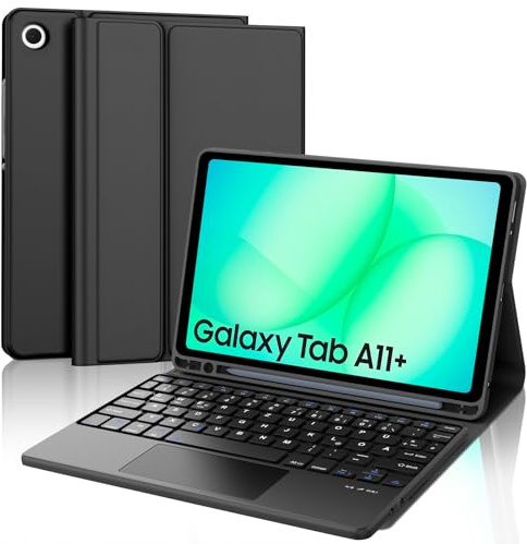 Occtingkind Funda con Teclado para Samsung Galaxy Tab A11+/A9+ 11 Pulgadas | [Español] Retroiluminado de 7 Colores Bluetooth Magnéticamente Teclado con Funda Delgada para Galaxy Tab A11 Plus/A9+, Negro