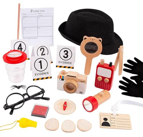 wueiooskj Déguisement de détective, carte de preuve, boussole, empreintes digitales, gants pour tout-petits et enfants