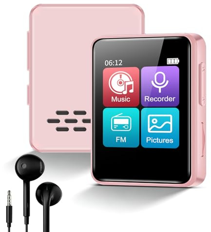 MP3 Player with Bluetooth, 1.8 Touch Screen Digital Audio Player with Speaker, FM Radio, Voice Recorder, 32GB Mini Music Player for Running, Travel, Kids Gift,Pink