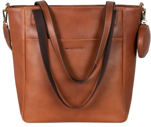 Marc Peter® Vintage Shopper Ariana Tasche, Henkeltasche aus Leder, Handtasche für Damen | Schultertasche, Umhängetasche - Braun