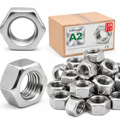 LUN FIX Muttern M20 20 stk DIN 934 ISO 4032 Edelstahl A2 V2A Innen | Sechskantmutter rostfrei für Schrauben, Unterlegscheiben und Gewindestangen, Außenbereich, stabile Verbindung im Handwerk