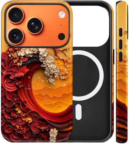 flewfun Custodia magnetica per iPhone 17 Pro, custodia per telefono giapponese con onde floreali, fiori di melo marino, antiurto, sottile, in TPU e policarbonato rigido, compatibile con MagSafe regalo