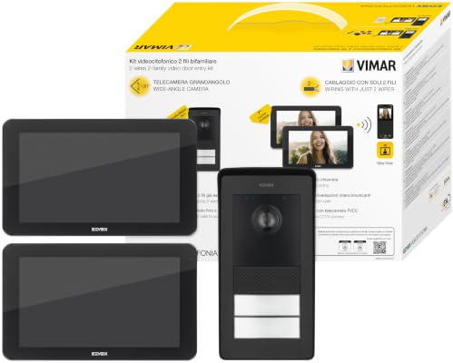 Vimar K42966 Kit videocitofonico da parete 2 videocitofoni touch vivavoce Wi-Fi a colori LCD 7 1 targa audiovideo 2 pulsanti 2 alimentatori 24 Vdc 1A spine intercambiabili EU/UK/US/AU, staffe, nero