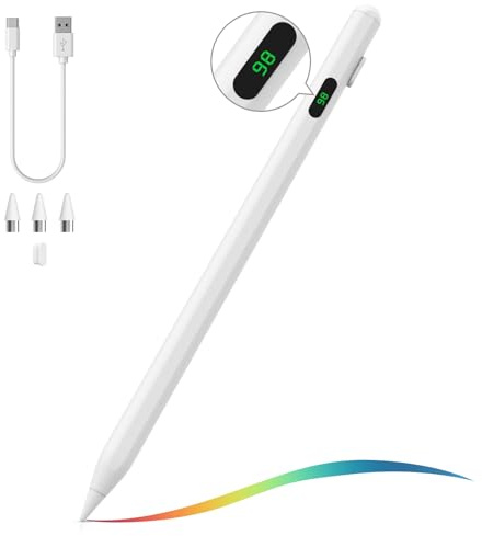 Moko Universal Eingabestift Für Touchscreen Geräte, Weiß | Schnellladung, Power-Anzeige, Kompatibel Mit Apple iPad iPhone Samsung Lenovo, iOS Android Tablets & Smartphones