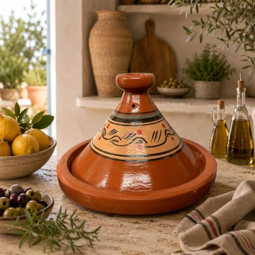 Tajine XL 35 cm in Terracotta Dipinta a Mano – Pentola Tradizionale Marocchina + Ebook Gratuito 0107261111