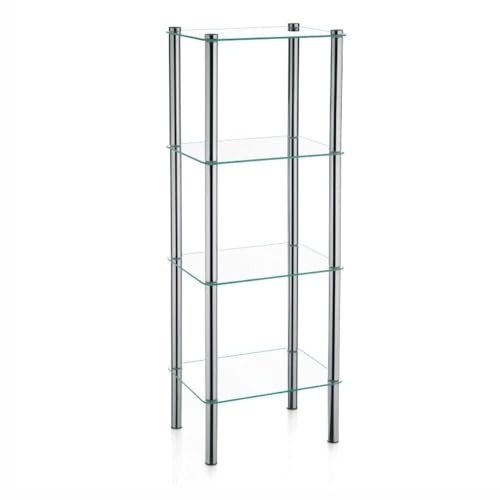 kela Scaffale da bagno30 x 40 x 107 cm LARS, scaffale da bagno in metallo, 4 ripiani, vetro di sicurezza, cromato