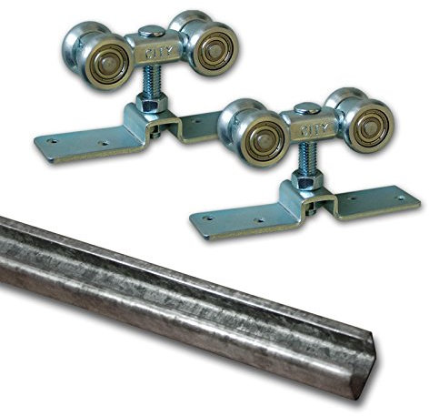 Schiebetür Beschlagset mit Laufwagen/Laufkatze | Wartungsfreie Leichtgängige Geräuscharme Laufrollen | 2 Auflaufstopper | Laufschiene 300 cm Stahl | Belastbar bis max. 90 kg