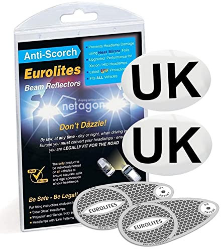 Netagon Eurolites Headlamp Beam Deflectors Adaptors Converters Magnetic UK Plate for Driving in Europe - Requirement for Cars Travelling in EU (Eurolites Beam Deflectors with 2 Magnetic UK Plates)