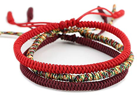 MENGLINA Men Women Chinese Lucky Red String Bracelet Tibetan Buddhist Prayer Handmade Yoga Prayer Rope Mala Bracelet Adjustable Size
